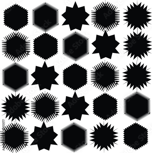 Zigzag edge square shapes icon set. A group of 4 squared shapes with jagged edges. Isolated on a white background.