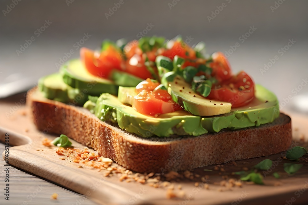 Closeup of healthy homemade avocado toasts with rye bread, crushed or grated avocado, tomato slices, cheese salt, black pepper, sesame seeds. Vegetarian food. Plant-based diet. Classic lunch. Closeup of healthy homemade avocado toasts with rye bread, crushed or grated avocado, tomato slices, cheese salt, black pepper, sesame seeds. Vegetarian food. Plant-based diet. Classic lunch.