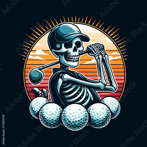 t-shirt design golf reaper with skeleton playing vector