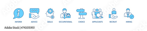 Job fair banner web icon set vector illustration concept for employee recruitment and onboarding program with an icon of the information, advice, skills, occupational, applicants, recruit, and hiring