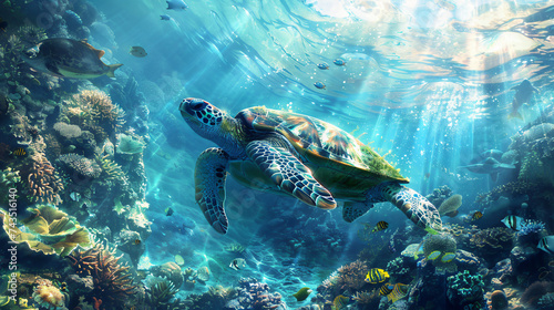 Turtle, ocean animal, sea nature.