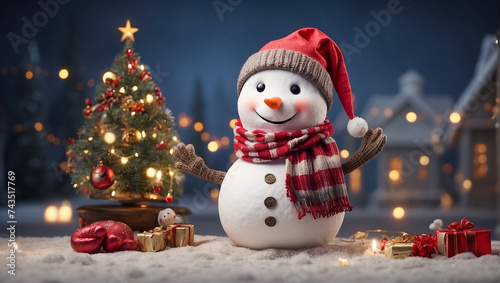 snowman with Christmas tree snowman in the snow  © Ali Clicks
