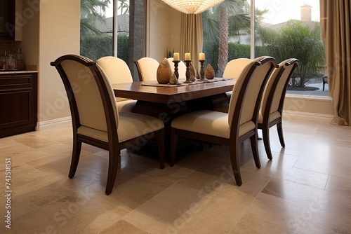 Travertine Tile Flooring Ideas: Dining Room Slab Table Roomy Retreat