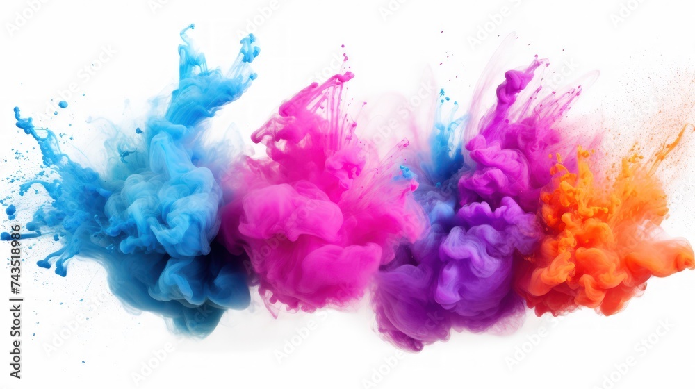 Colored powder explosions on a white background