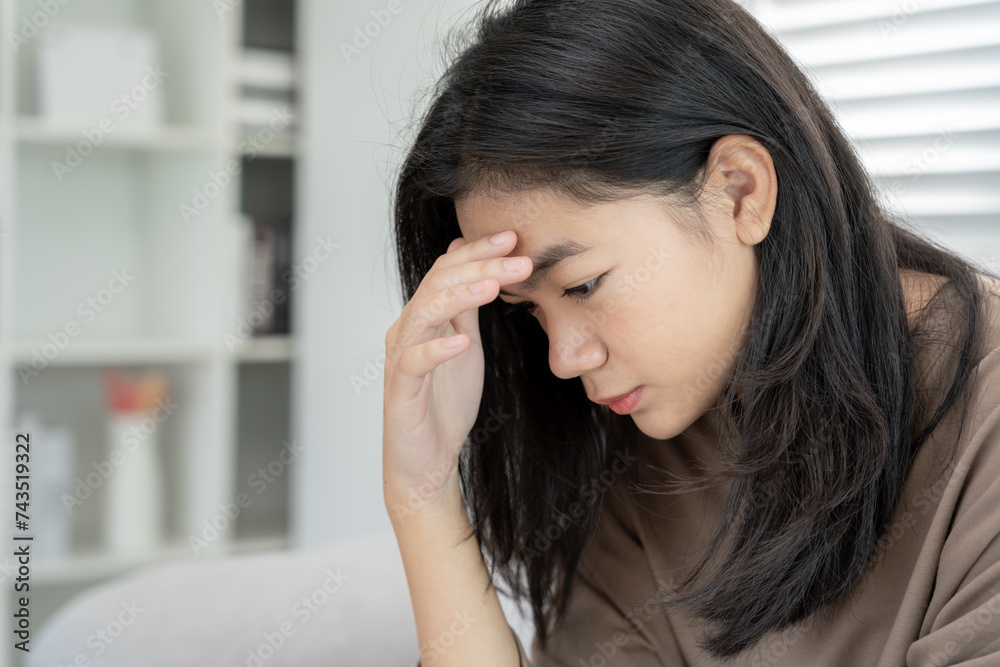 Depression and mental illness. Asian woman disappointed, sad after receiving bad news. Stressed girl confused with unhappy problems, arguing with boyfriend, cry and worry about unexpected pregnancy. Depression and mental illness. Asian woman disappointed, sad after receiving bad news. Stressed girl confused with unhappy problems, arguing with boyfriend, cry and worry about unexpected pregnancy.