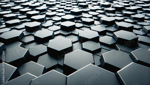 Abstract 3D-style image of a black hexagon pattern covering the full frame in a flat lay view.