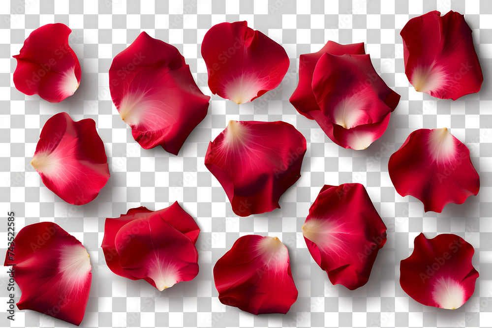 Beautiful red rose petals, isolated, generated ai