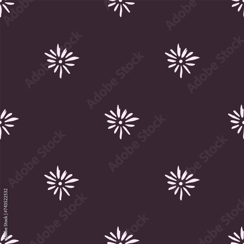 Simple floral vector seamless pattern. Pink light flowers on a dark background. For fabric prints, textiles, clothing. Spring-summer collection.