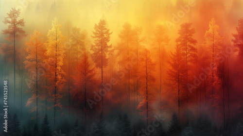 Autumn Forest Palette: Gradient of Forest Colors from Vibrant Yellows and Oranges to Deep Reds #743523548