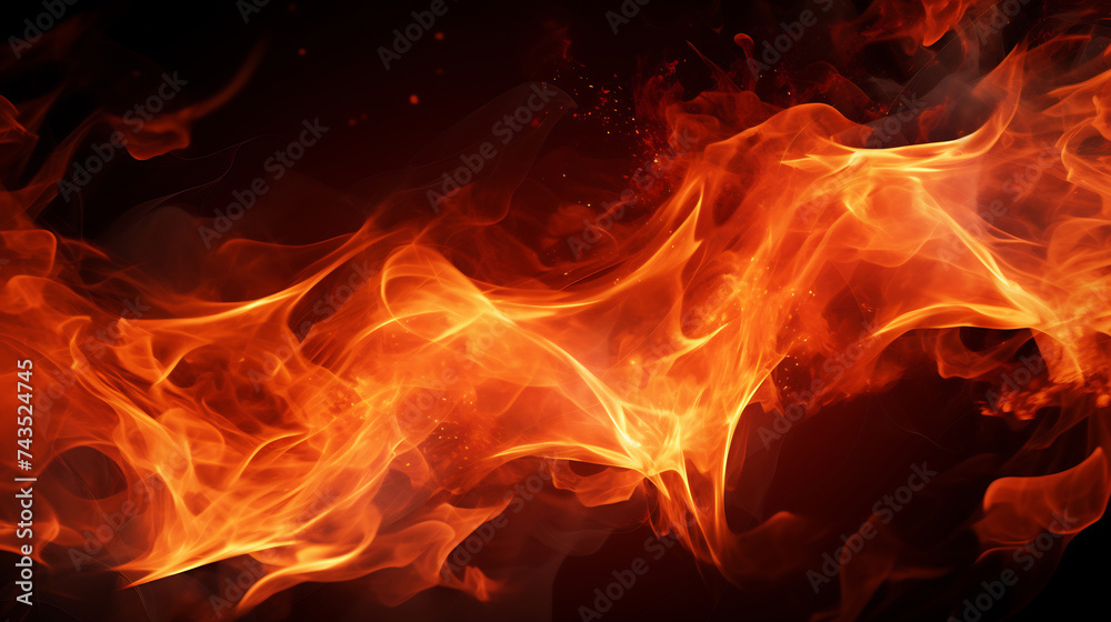 Vivid Fiery Flames on Dark Background, Burning Fire on a Black Background. The Intensity and Power of Fire Vivid Fiery Flames on Dark Background, Burning Fire on a Black Background. The Intensity and Power of Fire