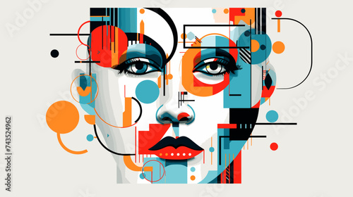 Human face with abstract geometric patterns and shapes. simple Vector art