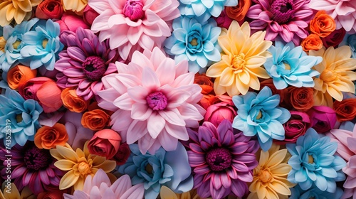Various types of flowers create a beautiful wall background.
