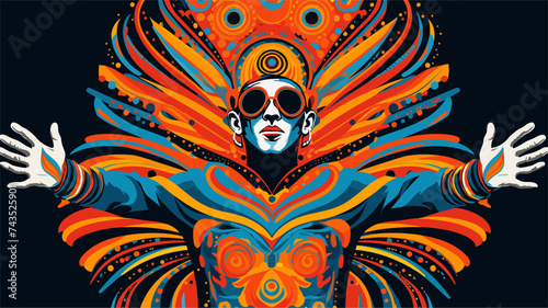 Carnival performer wearing a colorful bodysuit with intricate patterns. simple Vector art