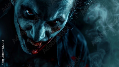 A brooding vampire lurking in the darkness concealing his insatiable thirst for blood