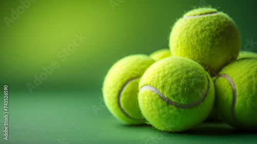 tennis balls on a green background, generative ai © Chaman