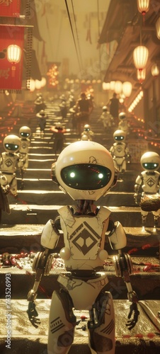 AI robots team in a Yakuza pyramid background