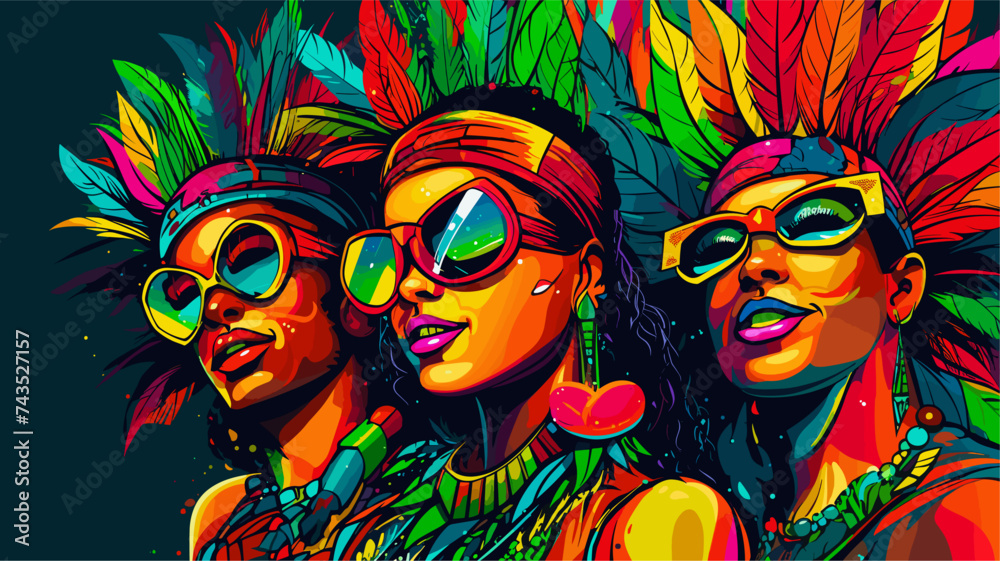 Brazilian carnival-goers wearing glittering body paint and accessories. simple Vector art