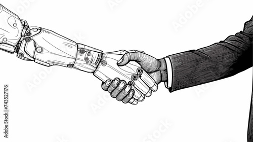 Abstract human hand and robot hand shaking hands. simple Vector art