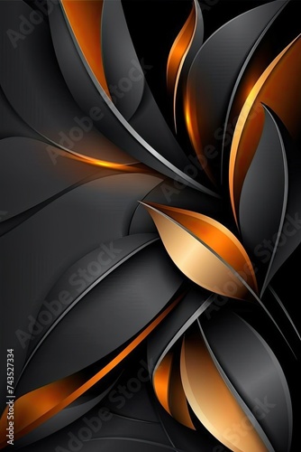 Black and Gold Abstract Background With Leaves