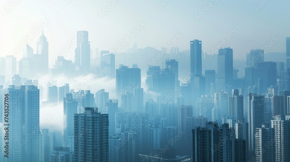 A city skyline with visual representations of air quality standards highlighting the importance of sustainable urban planning