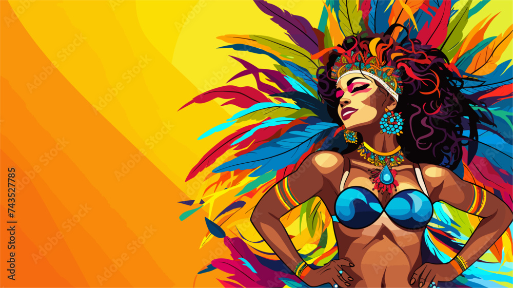 Samba dancer in a vibrant and feathered costume with a headdress. simple Vector art Samba dancer in a vibrant and feathered costume with a headdress. simple Vector art
