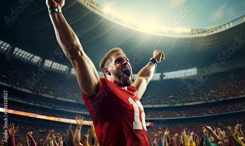 Cheering Man in Red Jersey at Stadium