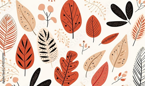 A Vibrant Array of Multicolored Leaves on a Clean Canvas