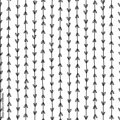 Hand drawn branches seamless pattern. free hand drawing. black and white surface design