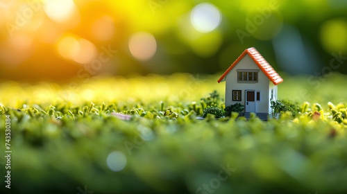 Small-sized home model placed on the grass field.