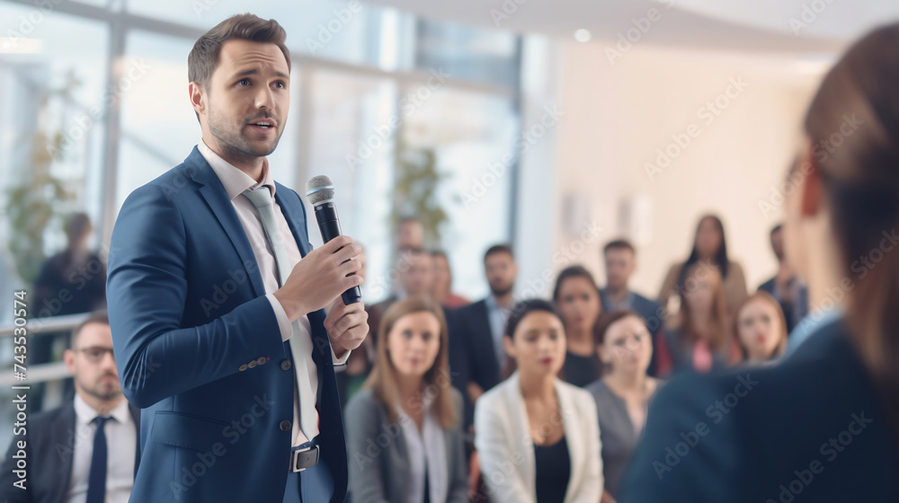 Confident Business Leader Giving a Presentation to Colleagues in a Modern Office. Corporate Communication