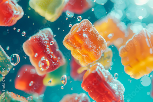 Colorful Jelly candies floating