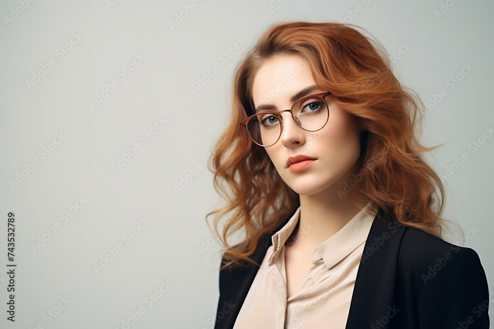 Stylish Professional Woman Wearing Eyeglasses - Portrait of Modern Elegance and Intelligence