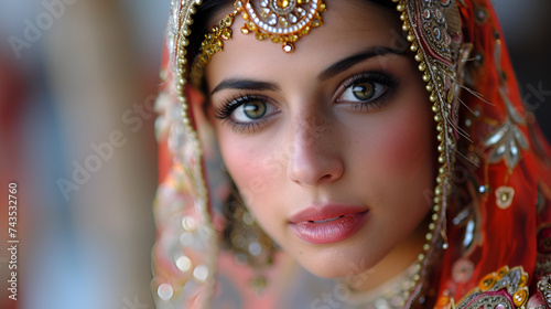 Beautiful face of a Bengali bride, isolated, Portrait of beautiful Pakistani girl, portrait of a beautiful Indian bride, Generative Ai