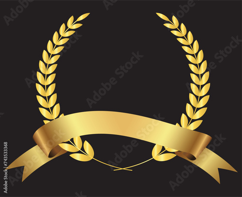 Vector gold laurel wreath with ribbon .Gold laurel wreath, premium Anniversary golden retro design with ribbon. Luxury edition of competition
