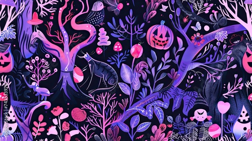 girly halloween theme  intricate details  high quality  seamless pattern