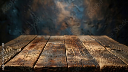 Empty wooden table top with view of room or wooden desk with copy space for your text.