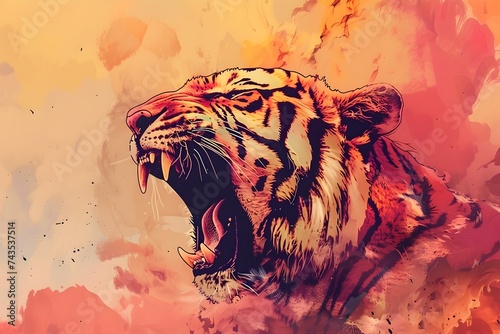 Colorful Roaring Tiger in Speedpainting Style photo