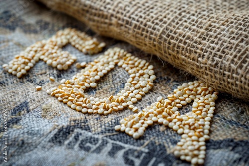 The acronym FDA delicately spelled out with quinoa grains, showcasing the importance of FDA regulations in ensuring the quality of food products, with a rustic backdrop