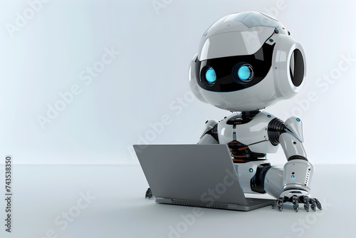 Stylish Robot Typing on a Laptop Computer