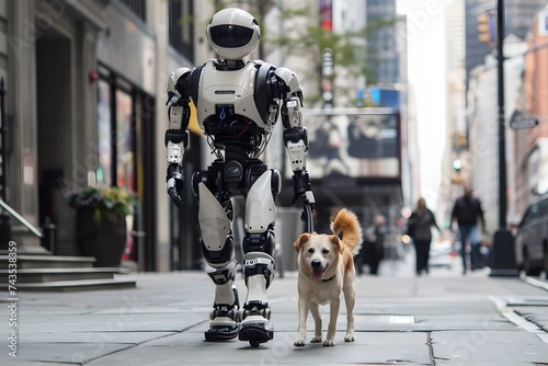 Robot and Dog Walking in a Futuristic City photo
