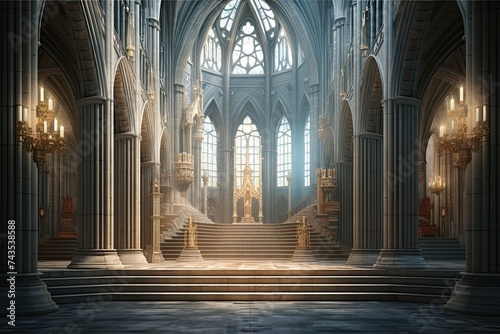 Ancient Architecture  3D CG Illustration of a Gorgeous Gothic Cathedral Interior with Stunning