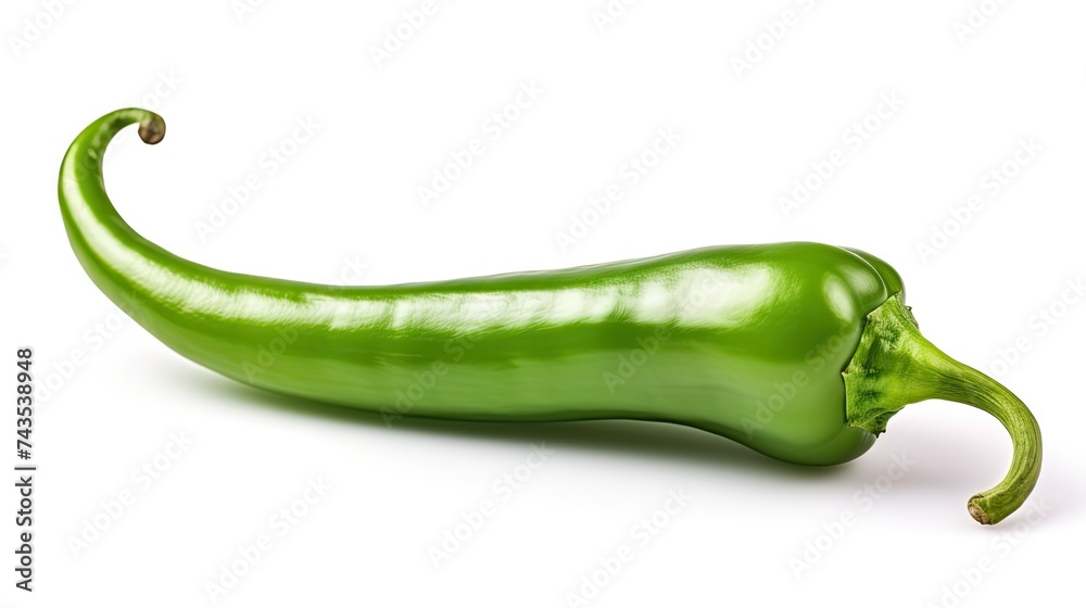 Green Chile Pepper on White Background. Fresh Hatch Numex Big Jim or New Mexican Unripe Chilies Green Chile Pepper on White Background. Fresh Hatch Numex Big Jim or New Mexican Unripe Chilies