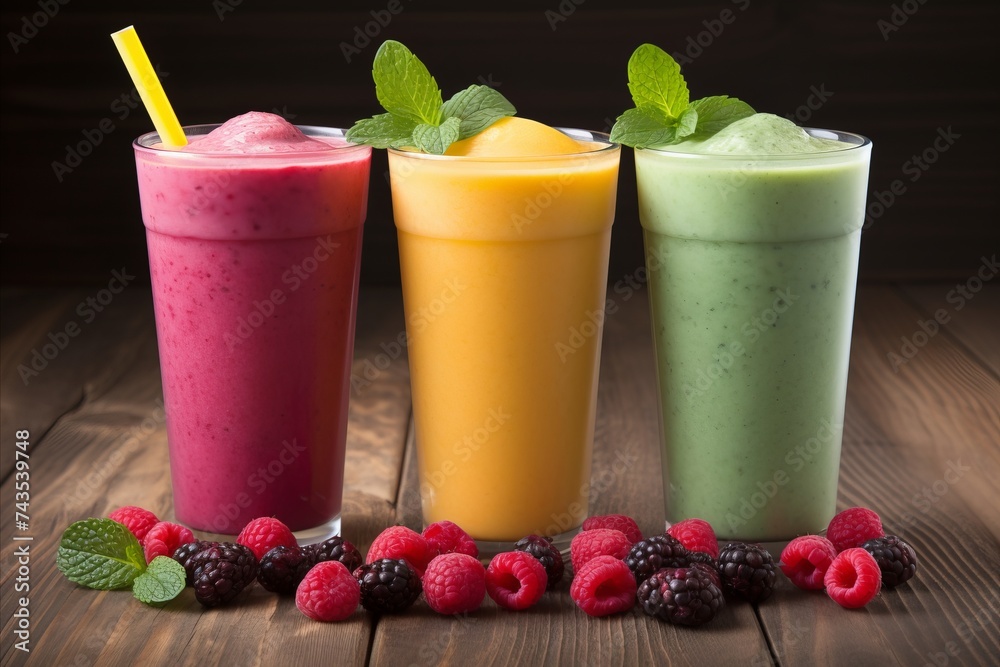 Delicious and nutritious fresh fruit smoothie - perfect for a refreshing and healthy snack Delicious and nutritious fresh fruit smoothie - perfect for a refreshing and healthy snack