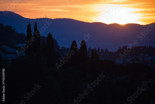 Sunset view at the mountain in Tuscany