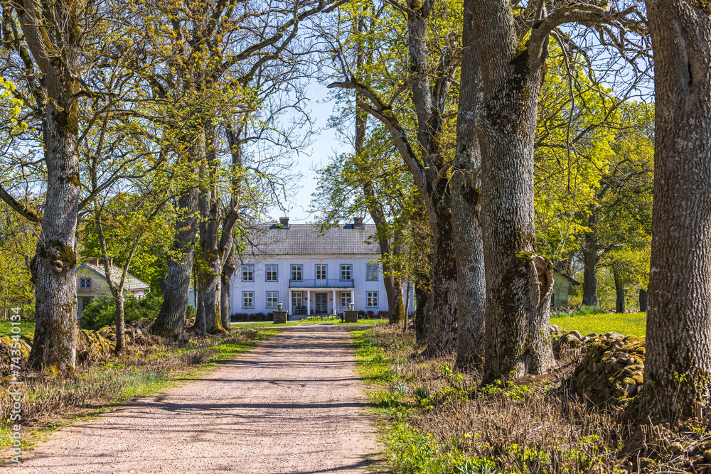 Gravel road to a farm in the countryside