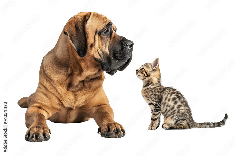 Large Dog Tiny Cat Tales on Transparent Background, PNG