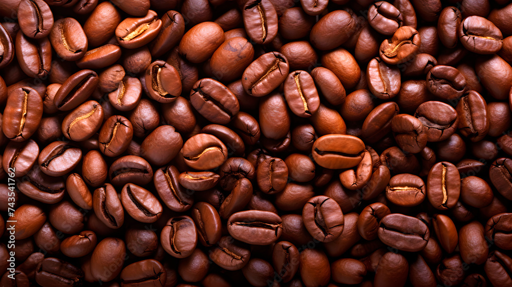 Naklejka premium Coffee beans as background. Top view.
