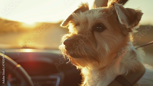 Awareness about pet safety is raised by a dog wearing a safety harness in the car.