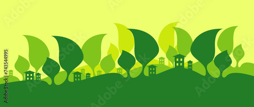 Environment city concepr. Countryside landscape. Eco green city. Flat vector illustration.