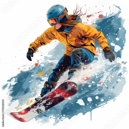 Woman skiing, snowboarding, vacation at a ski resort, speed, snow sport, entertainment on snowboard